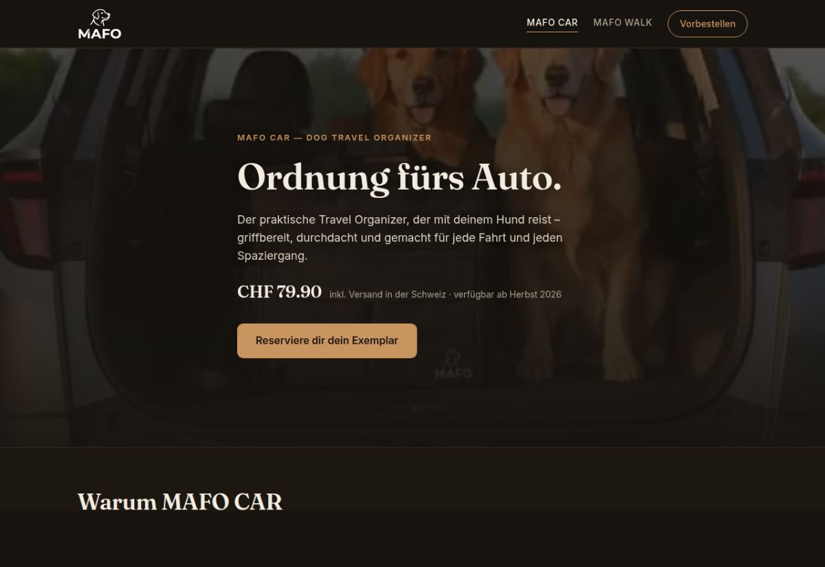 Startseite von mafo-pet.ch auf dem Desktop